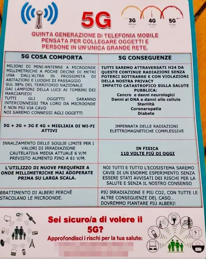 Simpatico cartellone contro la tecnologia 5G. Credits: Proveniente dal web