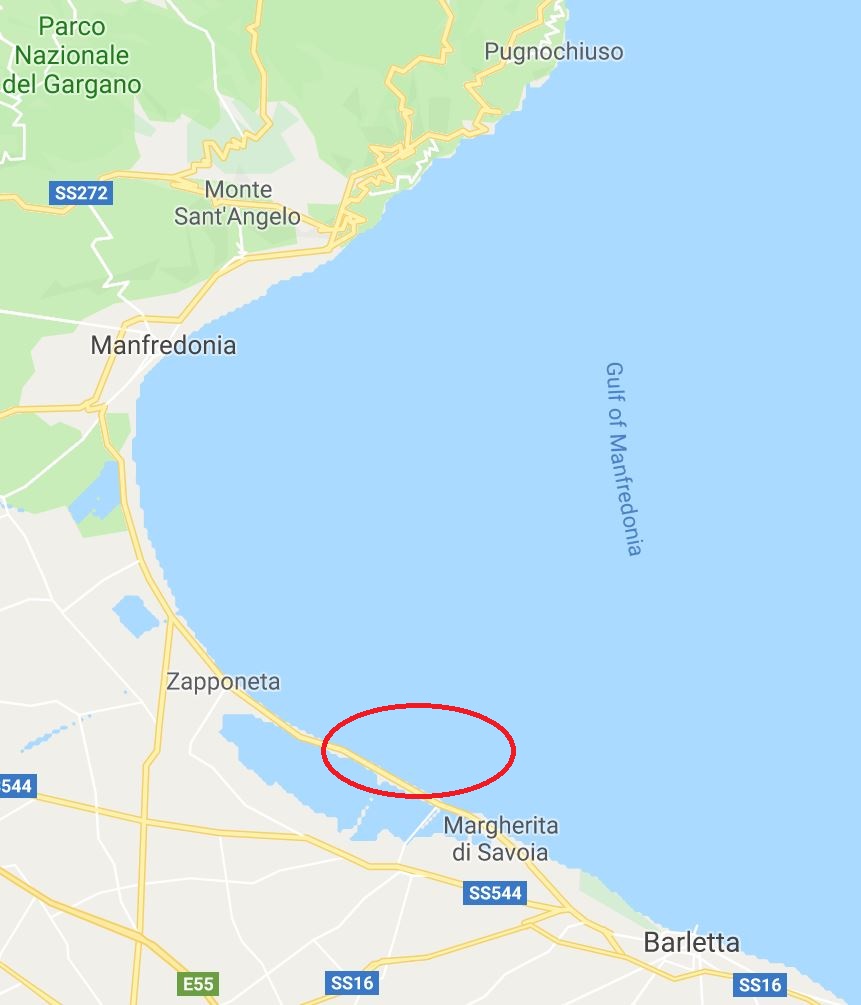 Mappa della città sommersa di Santa Pelagia