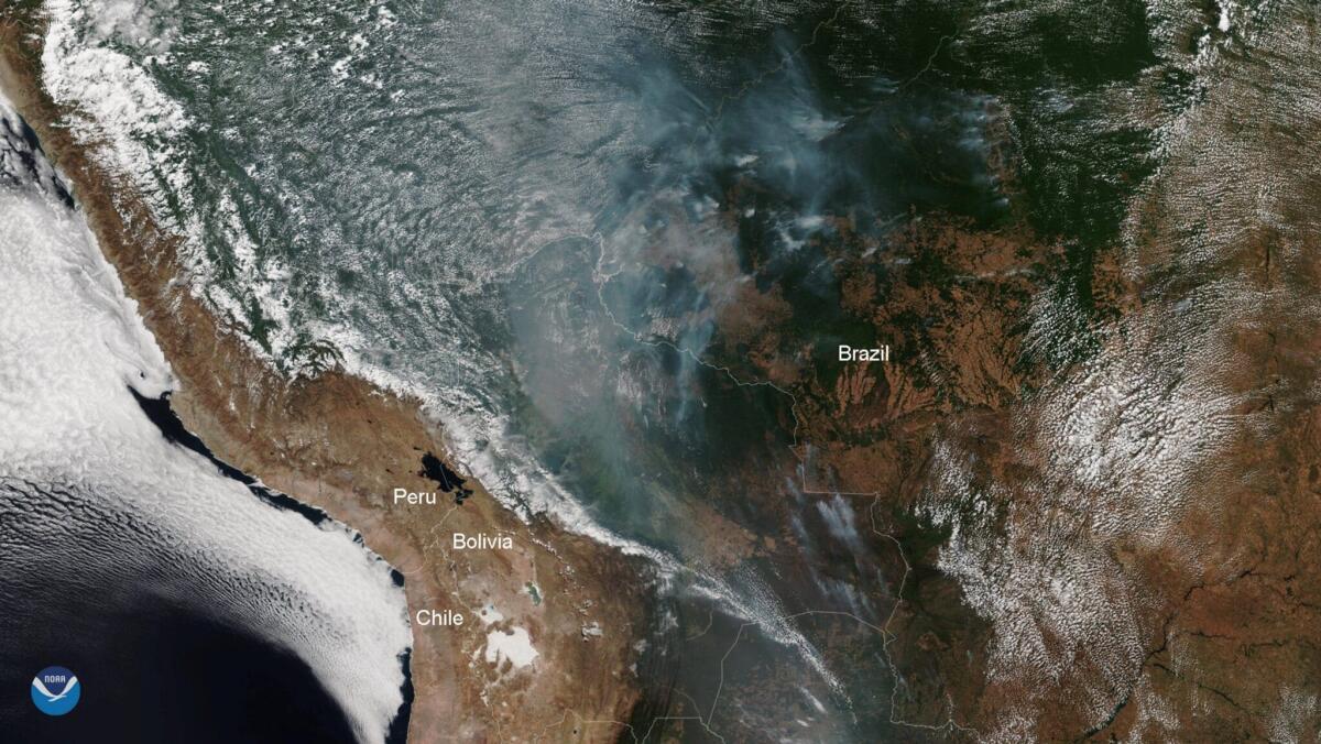 Incendio Foresta Amazzonica: Amazzonia in fiamme, fumo avvolge San Paolo - Immagine del NOAA-20, crediti: National Oceanic and Atmospheric Administration