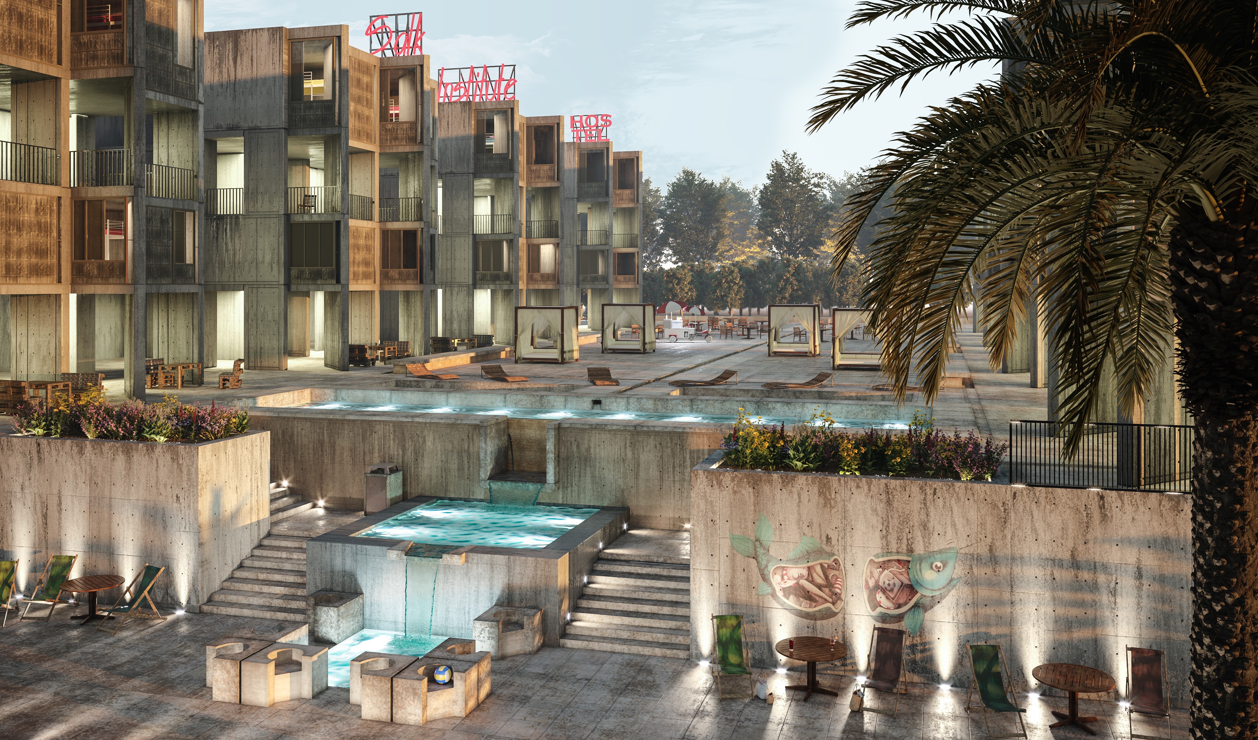 Salk Institute di Louis Kahn. Immagine realizzata da Fabio Ramundo, studente del Madi.
