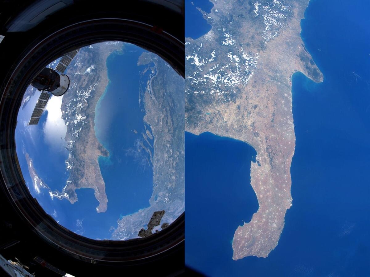 Il fascino dell'Italia dallo spazio non passa mai di moda - L'Italia vista dallo spazio, a sinistra la foto di Andrew Morgan, a destra quella di Luca Parmitano