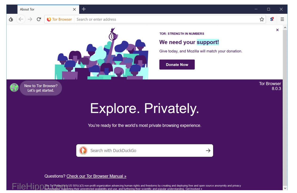 Pagina iniziale di Tor Browser