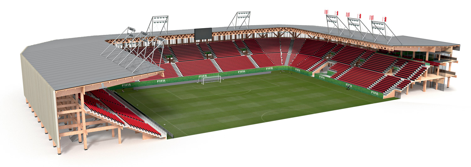 Spaccato assonometrico di uno stadio da 10.000 posti. Ph: bearstadiums.com