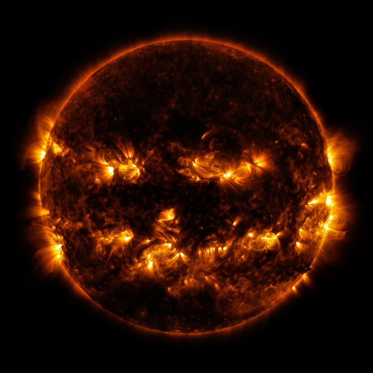 Pumpkin Sun: così la Nasa celebra Halloween - Il sole ottenuto attraverso una miscela di luce a 171 e 193 amstrong. Credits: NASA / GSFC / SDO