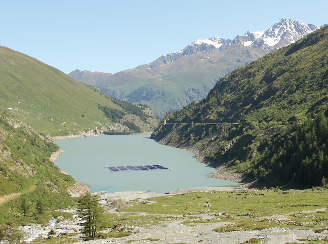 fotovoltaico galleggiante, fotovoltaico, energia, Svizzera, lago, montagne, Alpi, rinnovabili, solare, lac des Toules, Energy Close-up Engineering