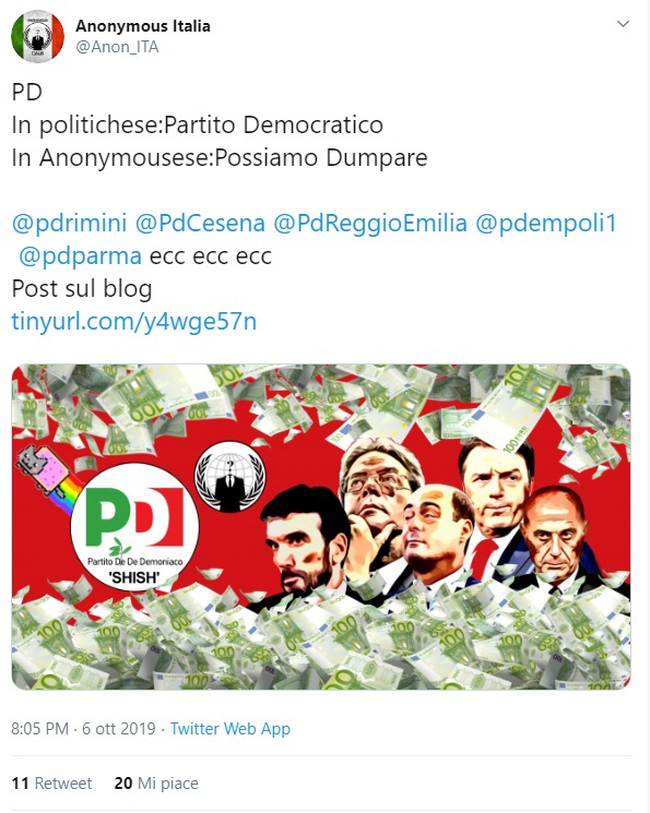 Il tweet di anonymous.