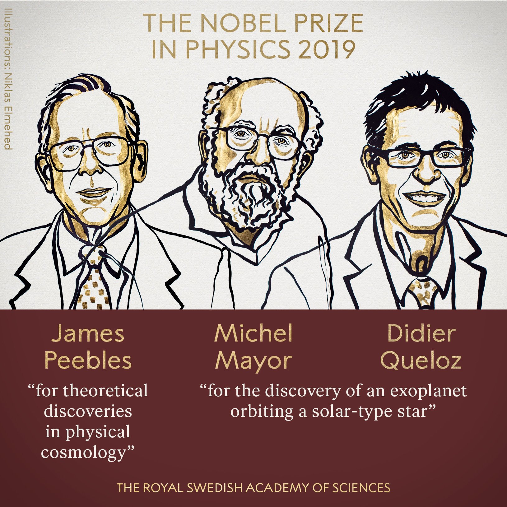 I tre premi Nobel per la Fisica 2019, crediti: Twitter, @NobelPrize