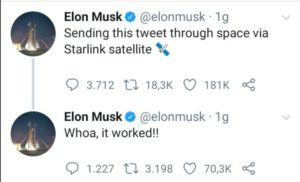 Il primo tweet dalla costellazione Starlink