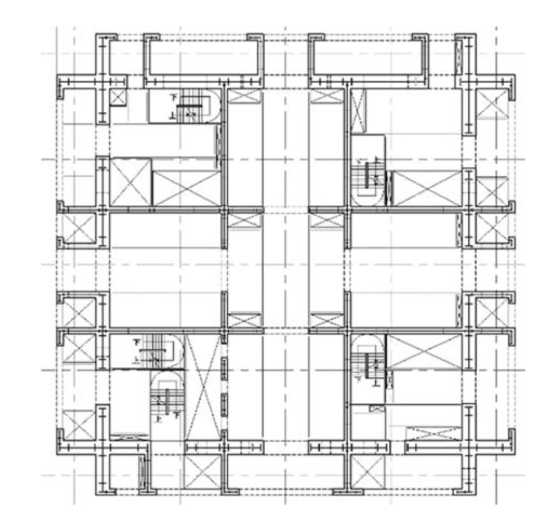 Pianta tipo del nucleo interno ai piani bassi. PH: CTBUH - Research Paper