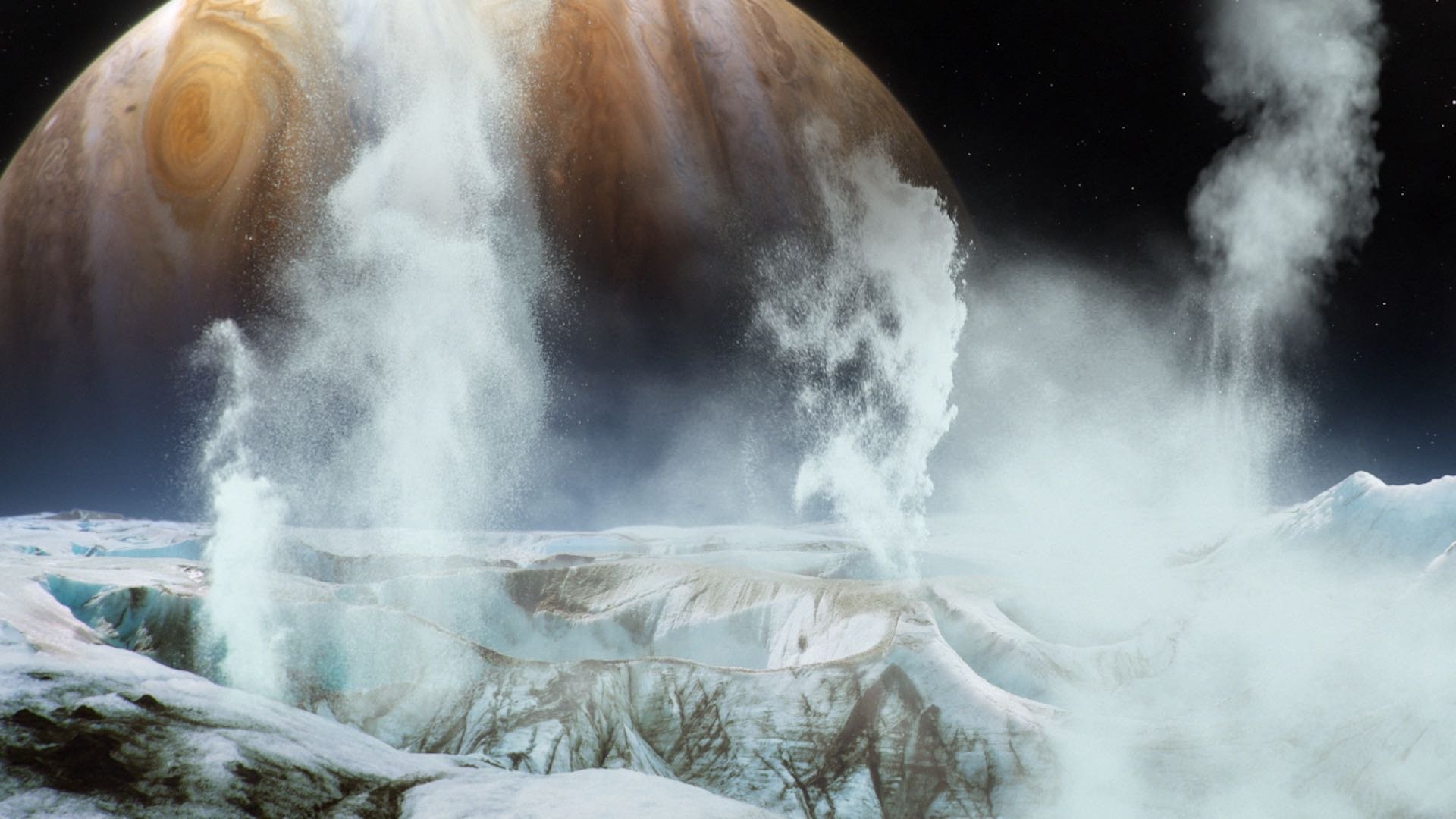 Simulazione dei geyser sulla superficie di Europa