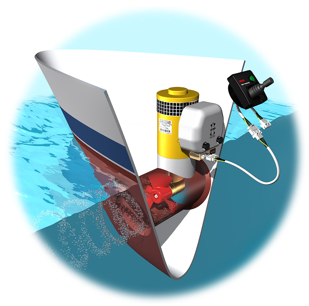 Comando di guida dell'elica bow thruster con elica a pale orientabili. (Fonte VETUS_BOEGSCHROEF2)