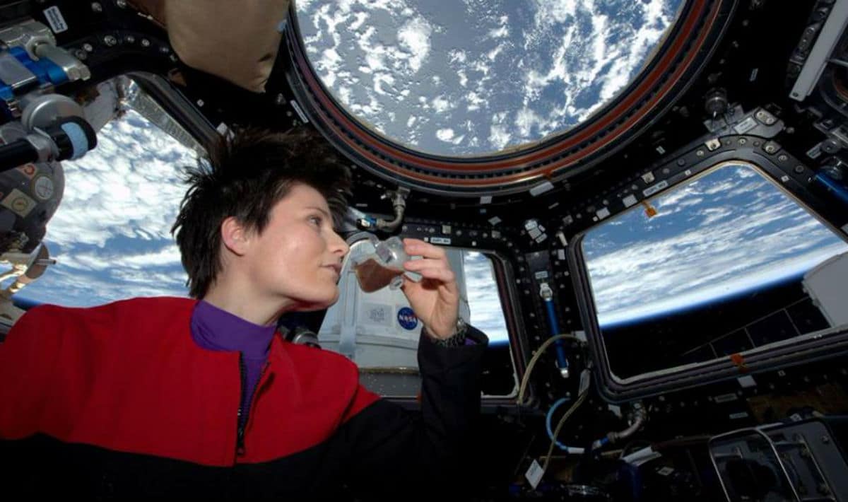 Samantha Cristoforetti assaggia una tazzina di caffè sulla ISS.Crediti: NASA/ESA