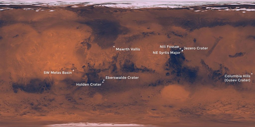 Luoghi di atterraggio considerati per Mars 2020Credits: NASA/JPL