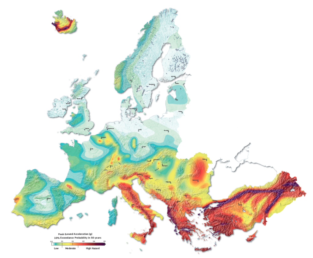 Mappa sismica in Europa. Ph: seismo.ethz.ch