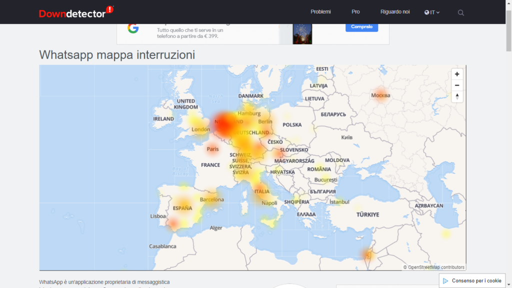 Problemi WhatsApp 19 Gen 2020. Downdetector.