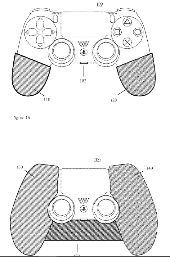 Due possibili posizionamenti dei sensori su un controller PS4/PS5. Credits:  www.freepatentsonline.com/20200054940.pdf@Sony