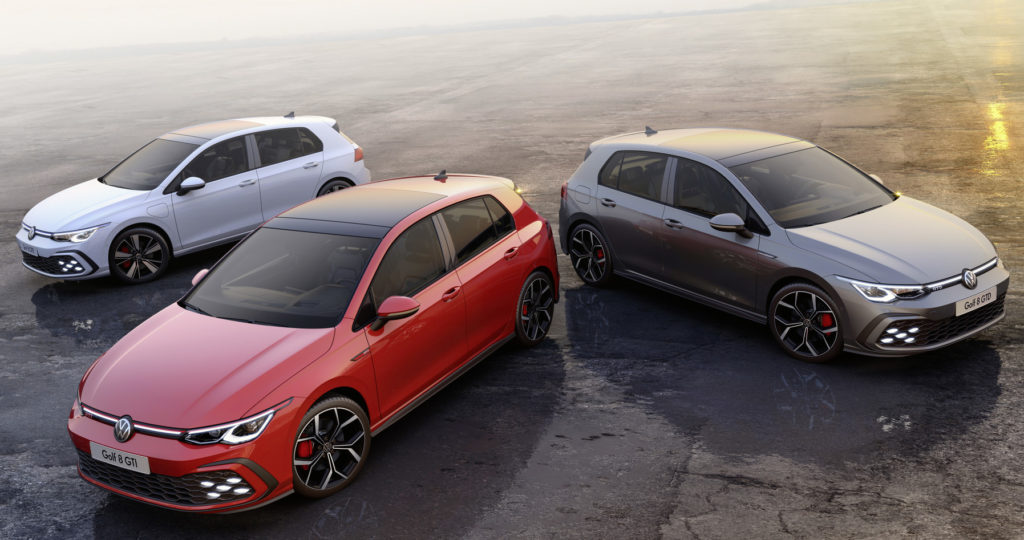 Da sinistra: Volkswagen Golf GTE, GTI e GTD 2020
