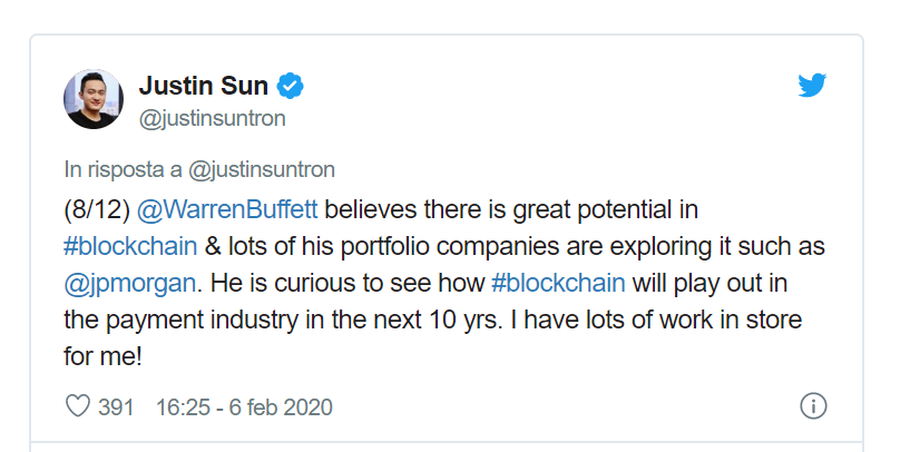 Buffett ripensa alle criptovalute grazie a Justin Sun?