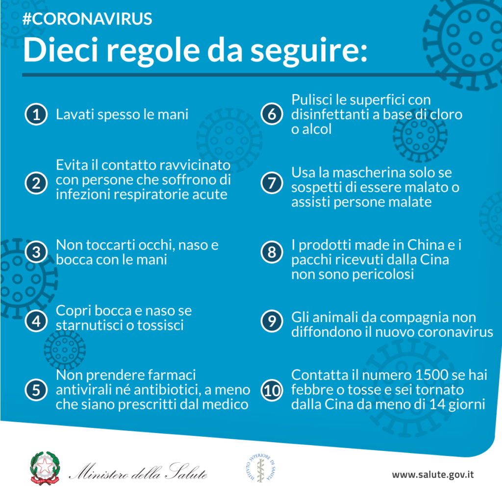 Le dieci regole da seguire stilate dal Ministero della Salute. Credits: salute.gov.it