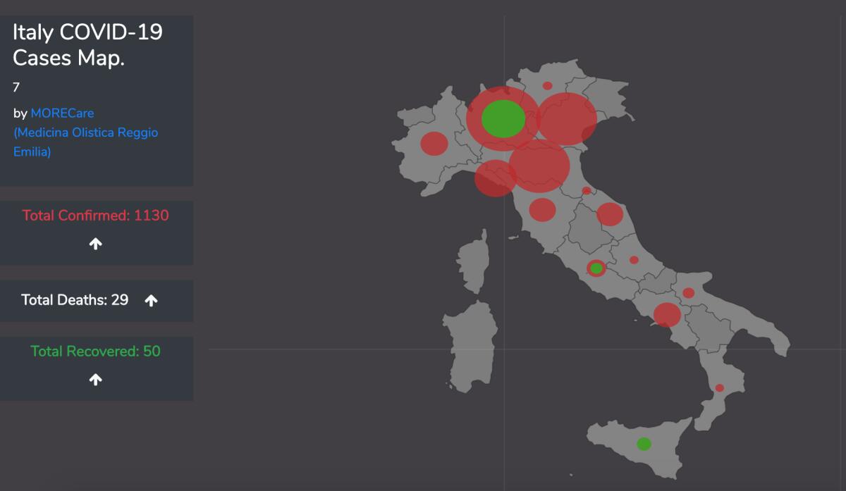Coronavirus Italia: mappa interattiva Italiana in real-time. Lo stato del contagio - 