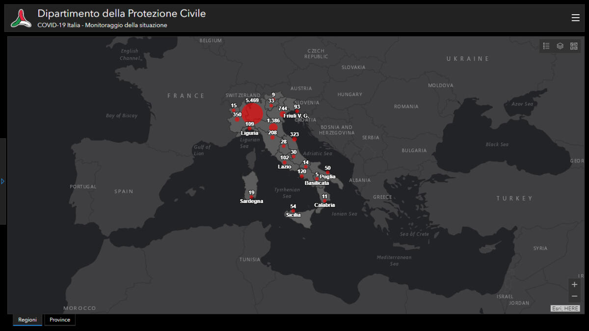 Coronavirus: mappa italiana real time della Protezione Civile - 
