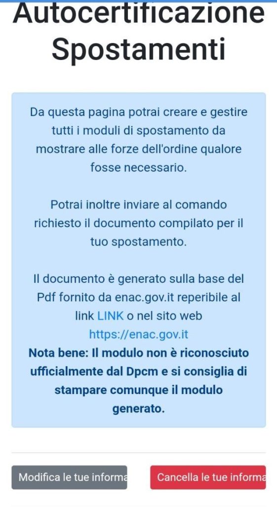 Pagina per la generazione del certificato