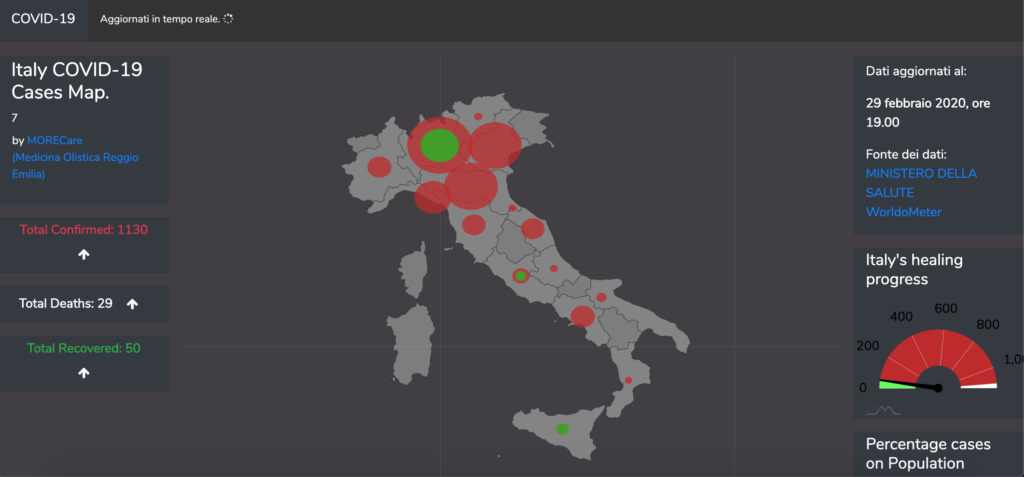 Coronavirus Italia: mappa interattiva Italiana in real-time. Lo stato del contagio