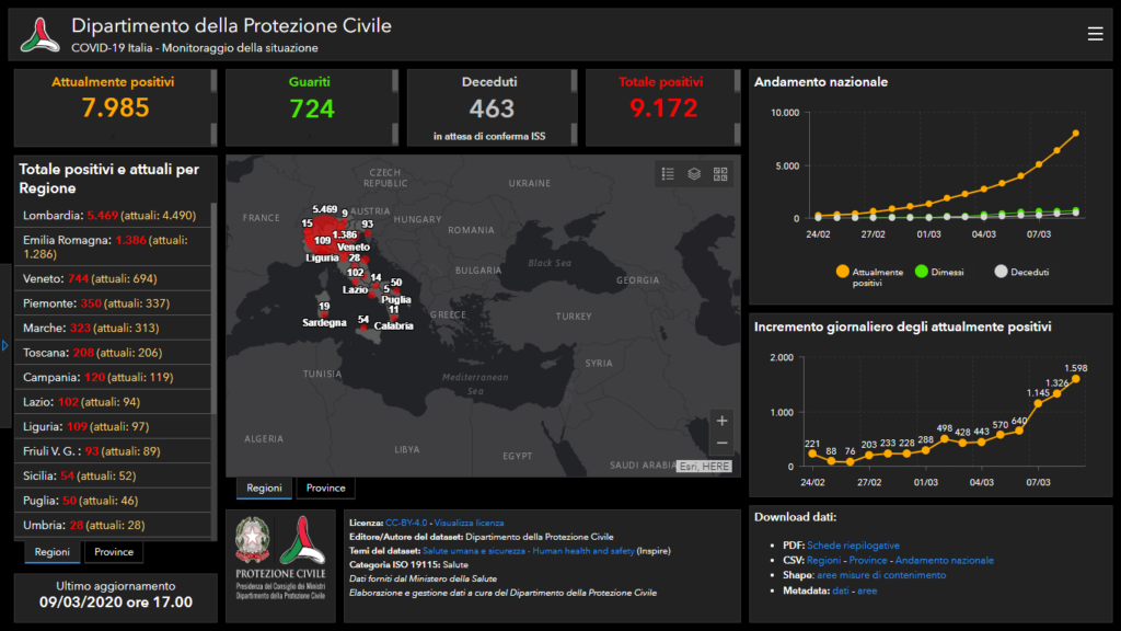 Screenshot Mappa coronavirus Protezione Civile