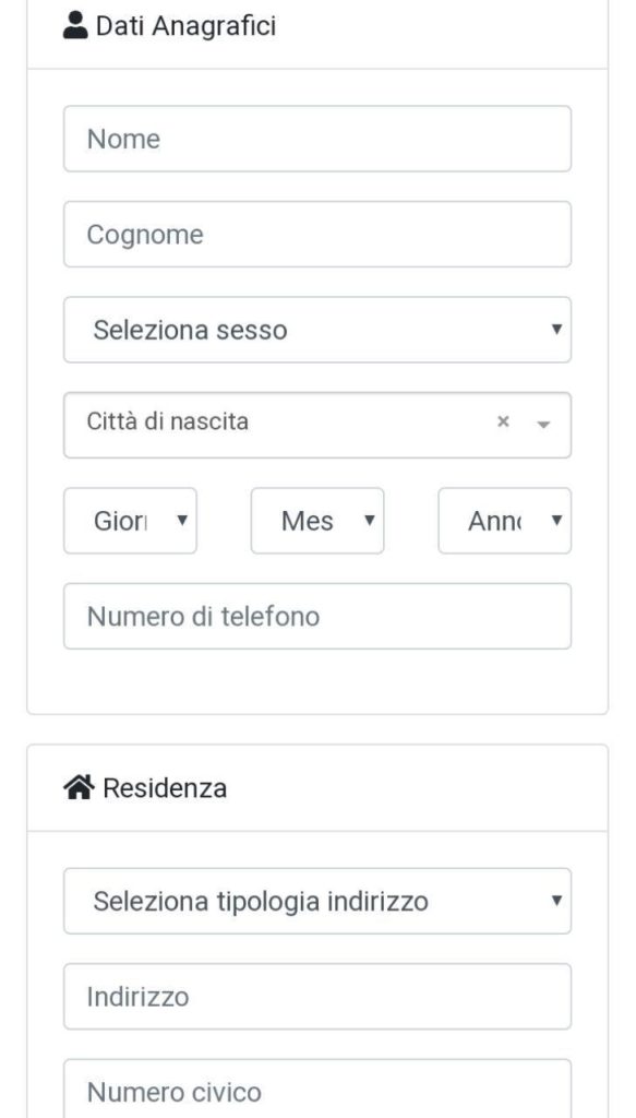 Inserimento dati anagrafici