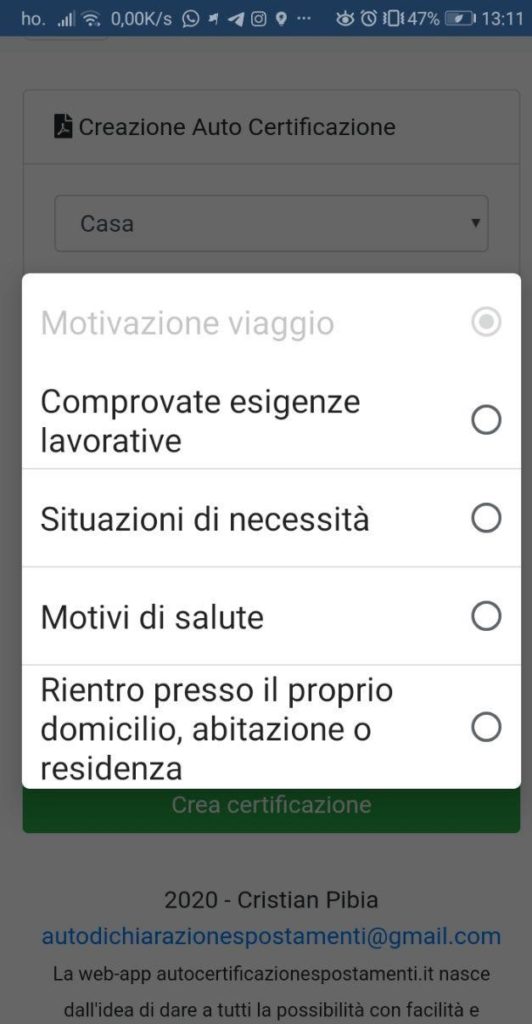 I soli motivi per poter uscire di casa
