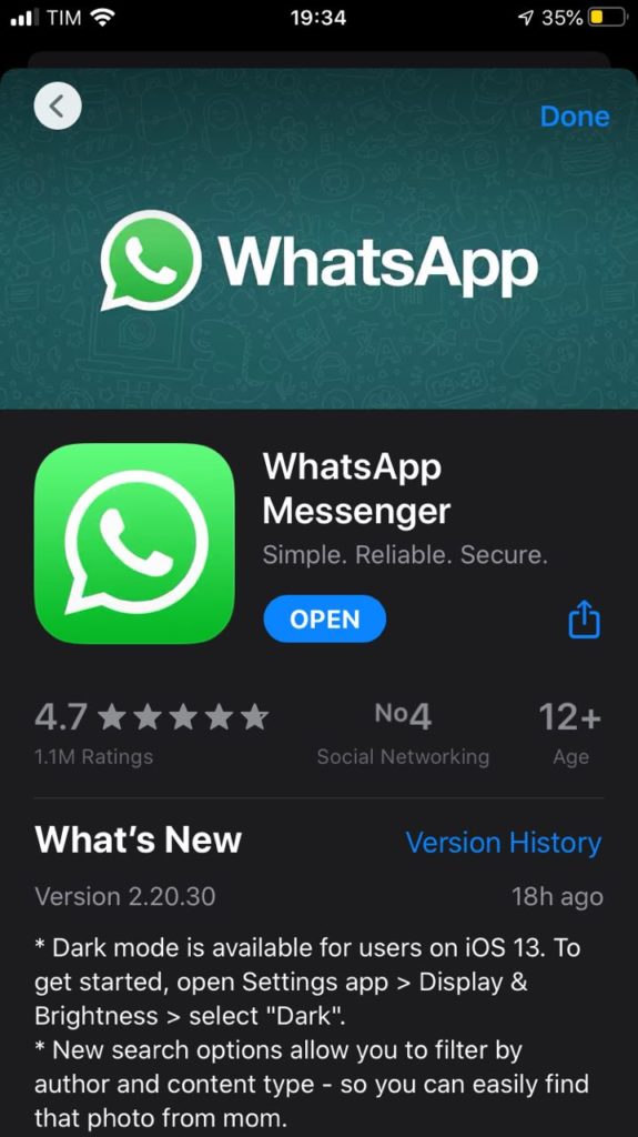 Whatsapp: arriva la Dark Mode su iPhone con iOS 13