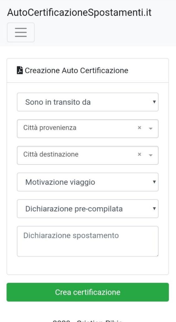 Dati da inserire nel certificato