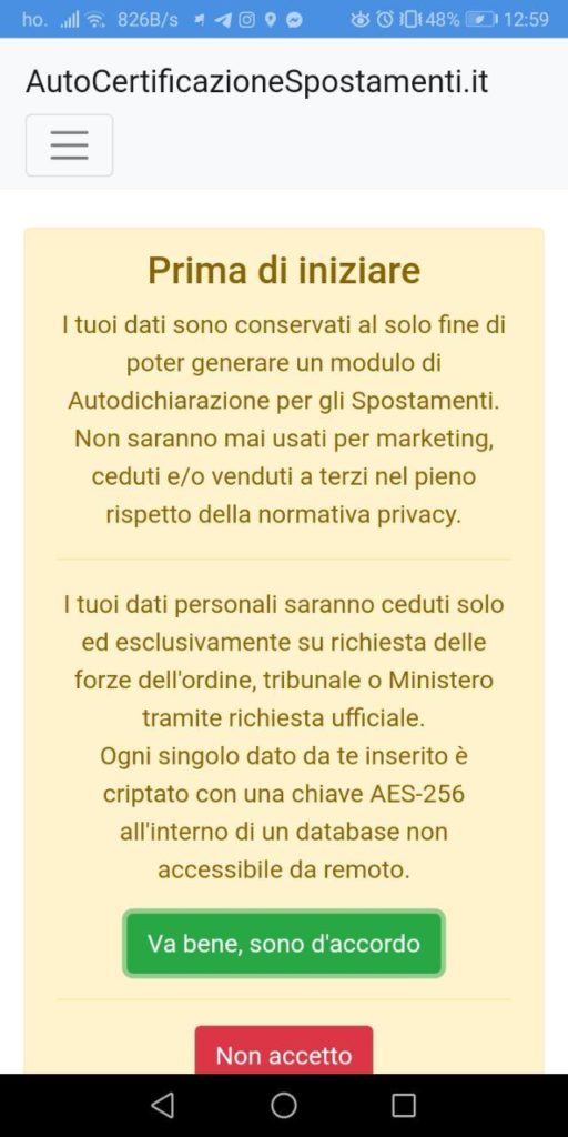 Messaggio all'avvio di ACS