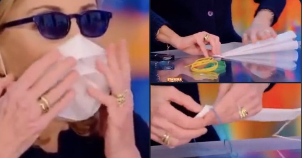 Barbara Palombelli mostra come fare una mascherina homemade