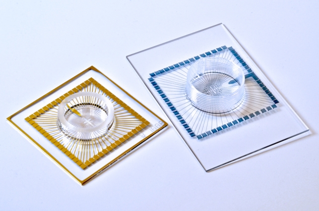 Con la nuova tecnica di stampa 3D sono stati creati anche array multi-elettrodo che possono essere utilizzate per monitorare l'attività dei singoli neuroni. Credits: MIT News