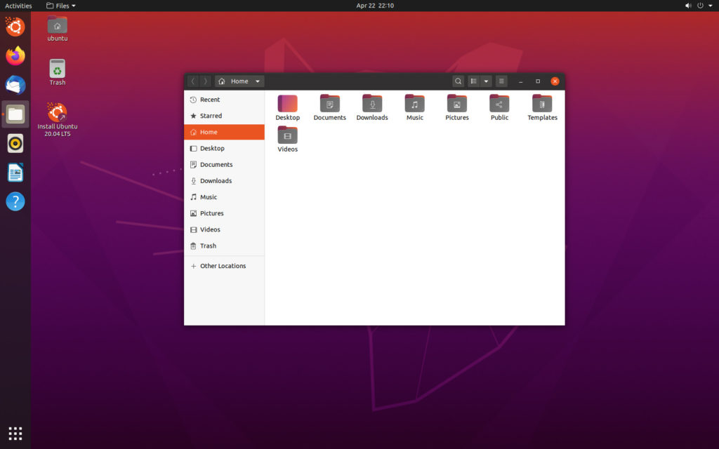 Desktop di Ubuntu 20.04 Focal Fossa