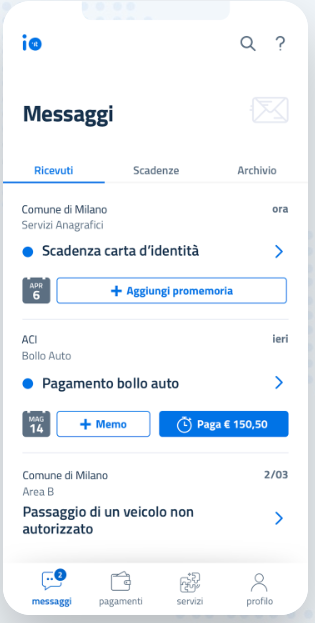 Un esempio di utilizzo dell'app IO. Credits: io.italia.it/