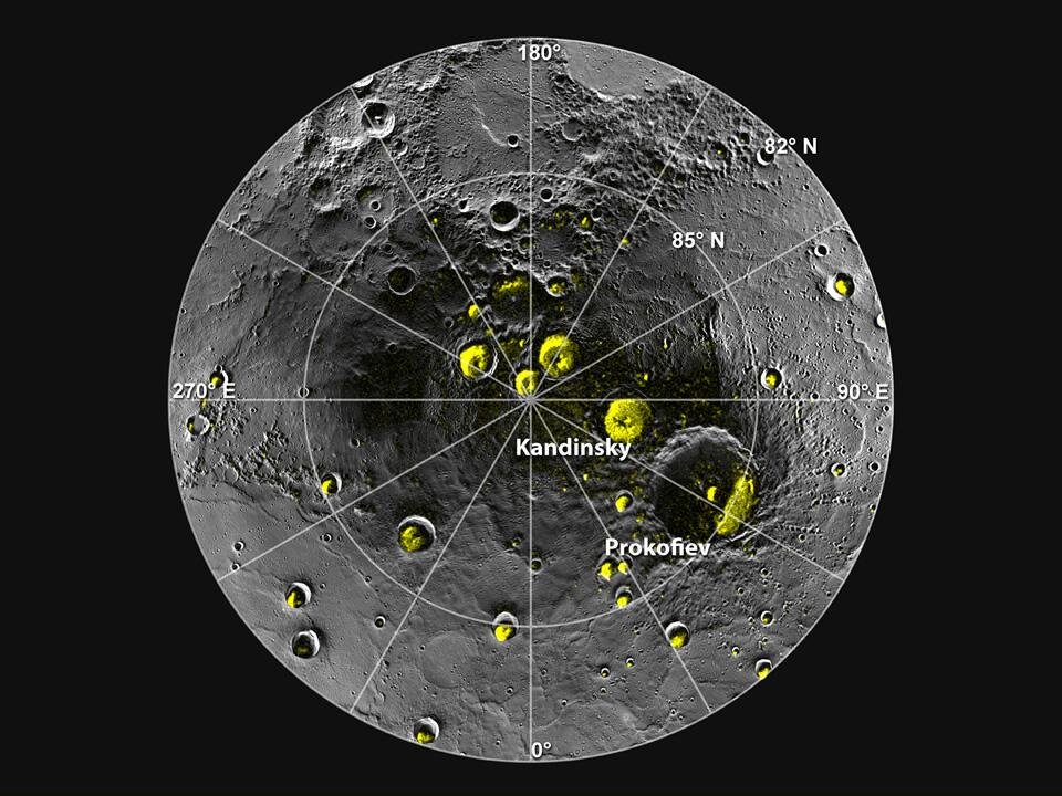 Rilevazioni di MESSENGER sui poli di Mercurio suggeriscono acqua nei crateriCredits: NASA