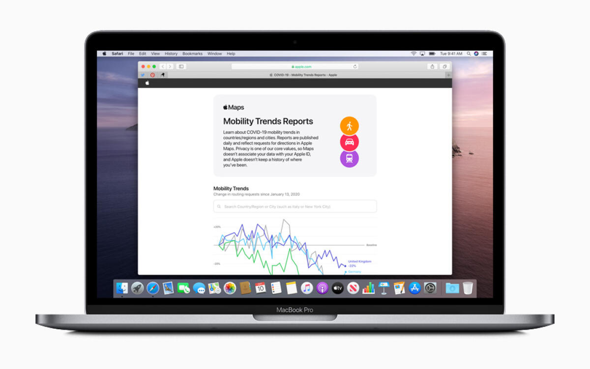 Apple ha reso pubblici i dati sulla mobilità - credits: apple.com