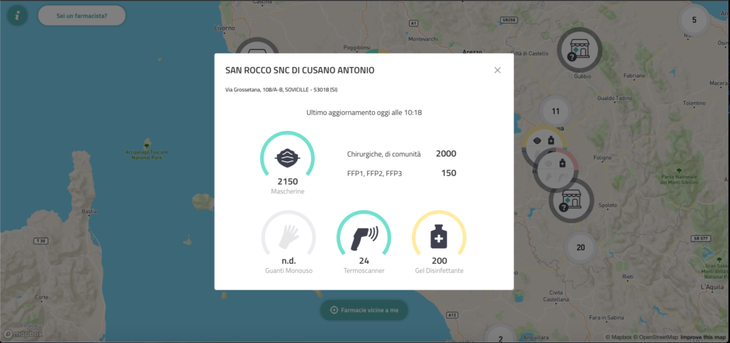 Schermata che appare quando viene selezionata una farmacia