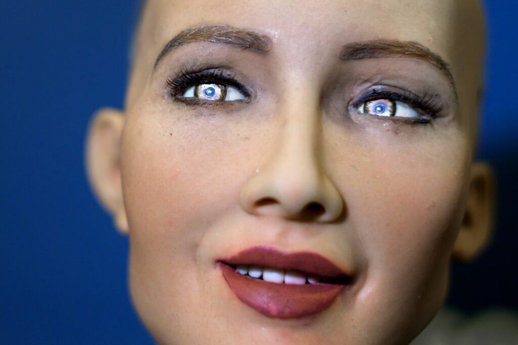 "Sophia" an artificially intelligent (AI) human-like robot developed by Hong Kong-based humanoid robotics company Hanson Robotics is pictured during the "AI for Good" Global Summit hosted at the International Telecommunication Union (ITU) on June 7, 2017,