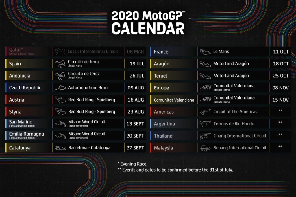 MotoGP 2020, ecco il nuovo calendario: saranno 17 le gare