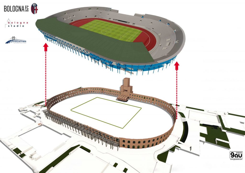 Rimozione del catino esistente del vecchio stadio Dall'Ara. Ph: bolognafc.it