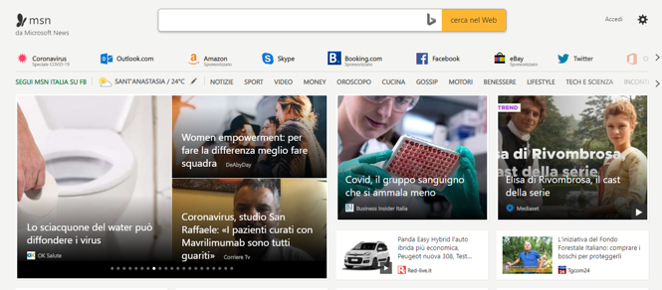 Il portale MSN News vedrà gestita la pubblicazione di notizie da parte di algoritmi di intelligenza artificiale a partire dal prossimo 30 Giugno. Credits: www.msn.it.