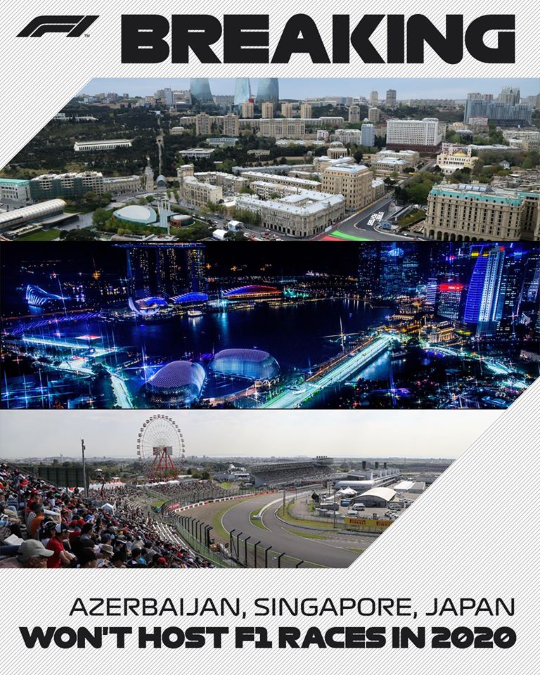 Formula 1, campionato 2020: fuori Giappone, Azerbaijan e Singapore
