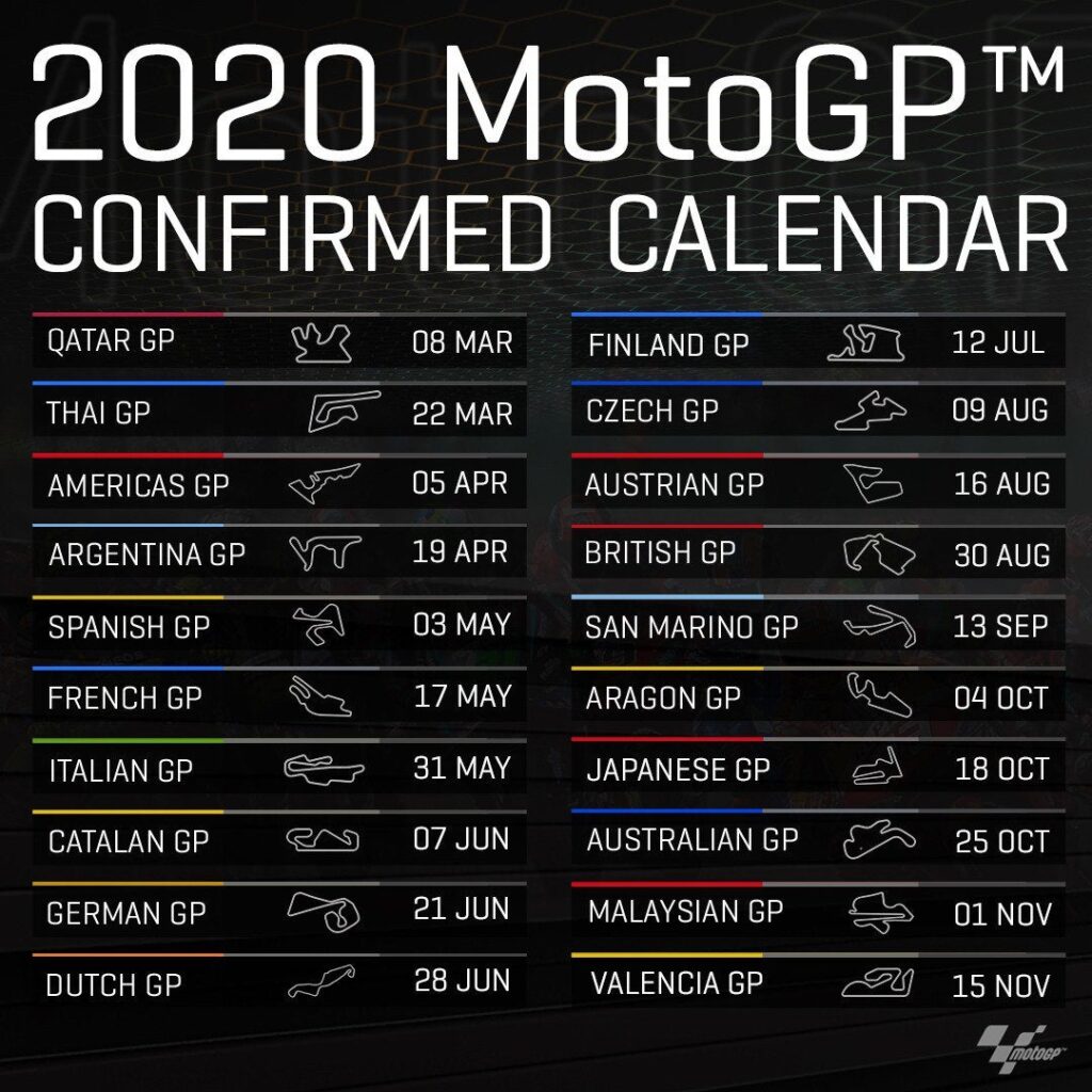 Calendario della MotoGP 2020 (pre-covid)
