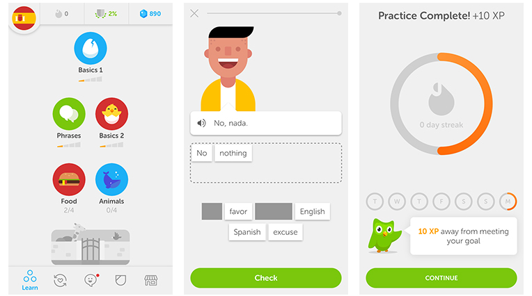 Un esempio di Gamification nell'app "Duolingo". Credits: www.designsurvivor.com