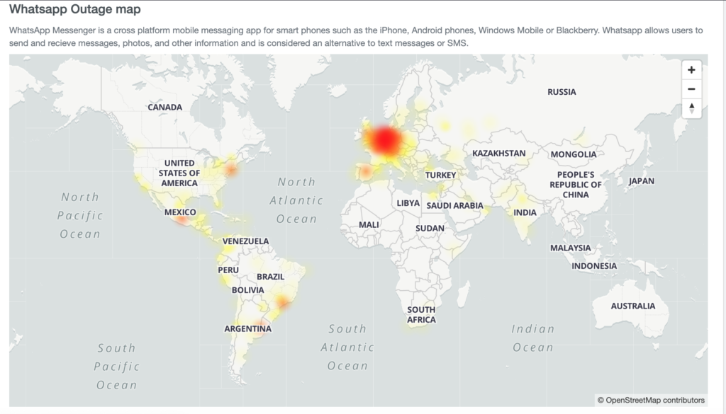 Mappa dei paesi dove si sono verificati malfunzionamenti. Credits: Downdetector