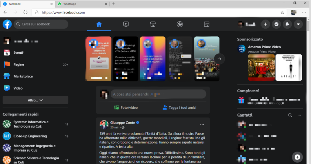 Dark mode Facebook versione desktop