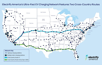 Figura 1: La rete attualmente installata da Electrify America.